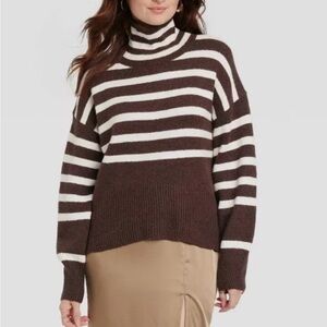 Target a new day Chocolate and Cream Striped Turtleneck Sweater Size Small